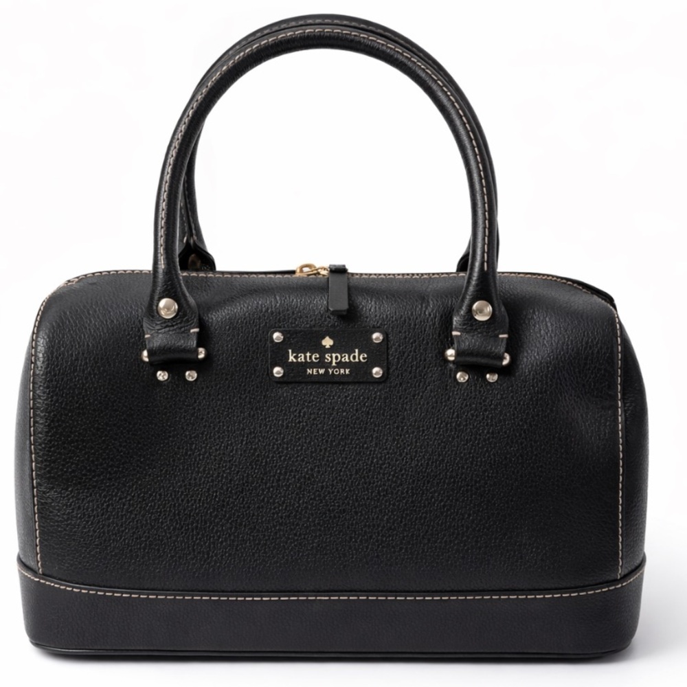 Kate Spade New York Black Leather Satchel Handbag Zip Top 12"X8"